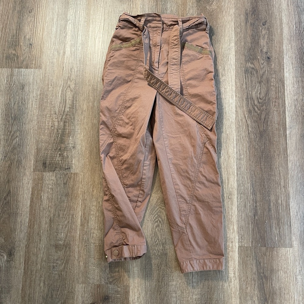 Anthropologie‎ Jogger Pant Womens Size 0 Brown Paperbag Tie Elastic Waist Crop